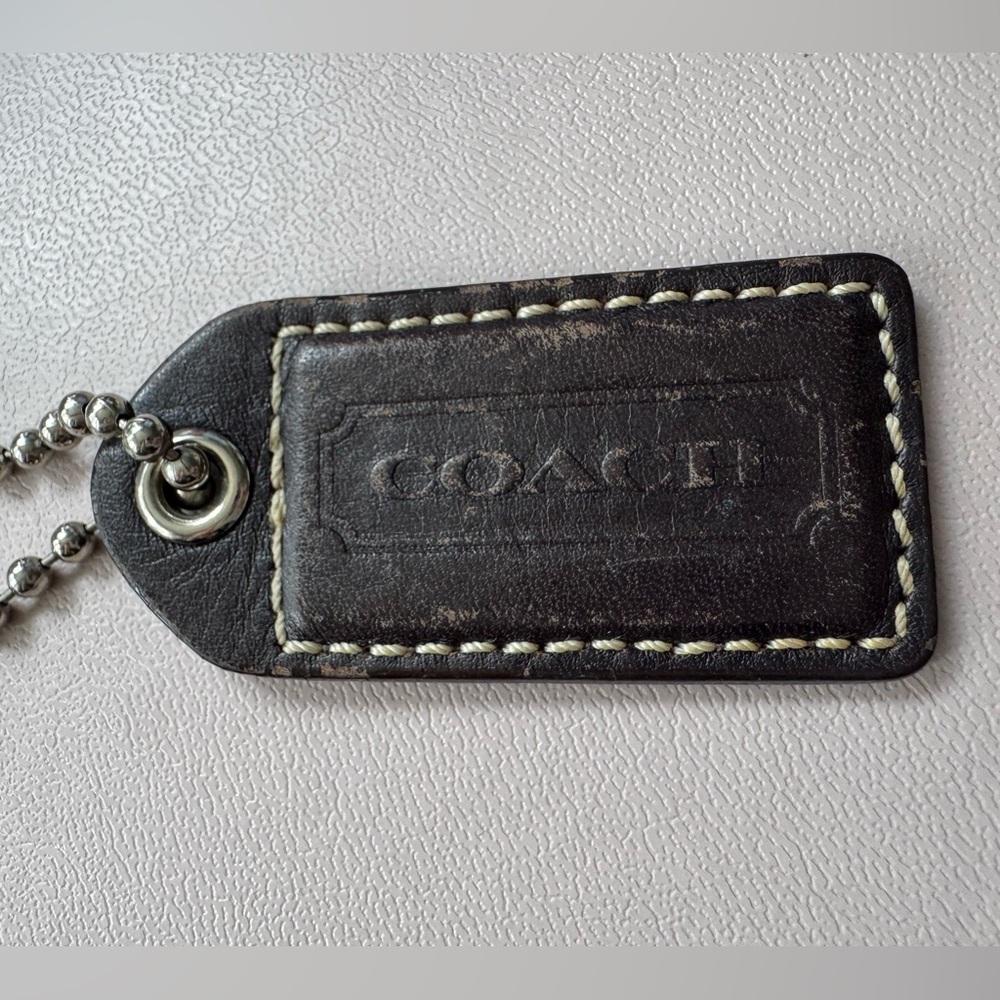 COACH Dark Brown Leather Textured Keychain Fob Bag Charm Hangtag - Picture 3 of 4